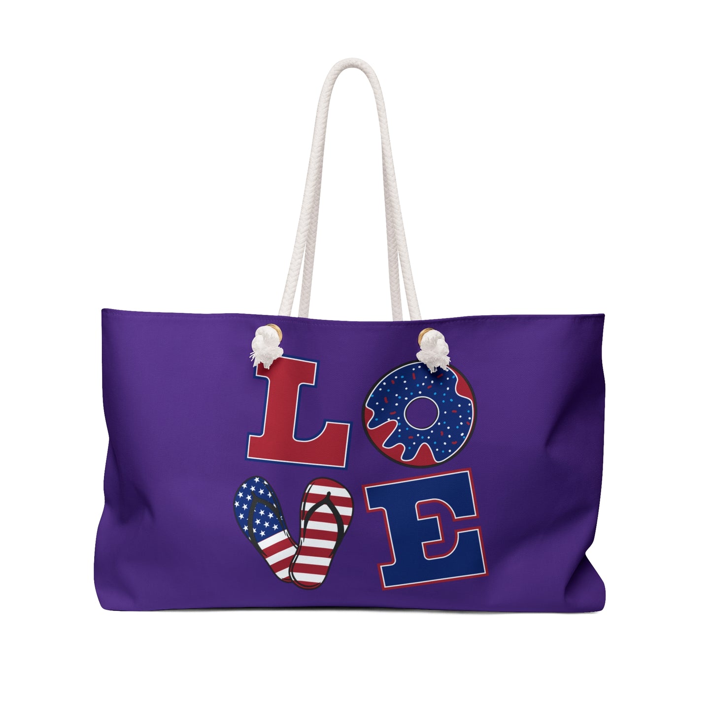 Patriotic Weekender Bag - Perfect for Travel, Beach Days, or Summer Celebrations, Love Design, USA Pride, Vacation Tote
